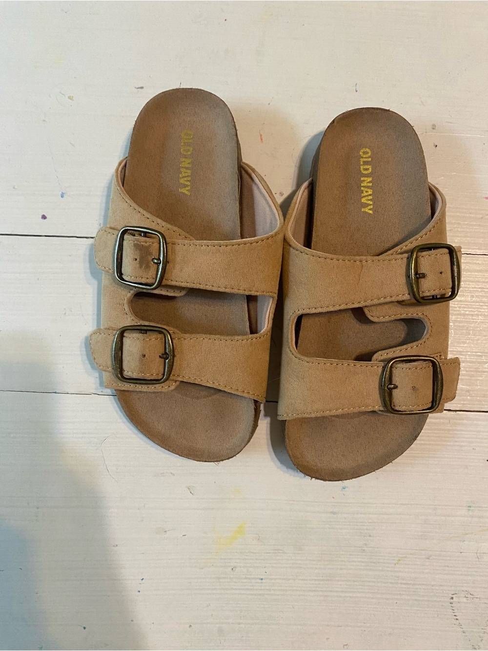 Earth Kids Tan Double-Buckle Slide Sandals